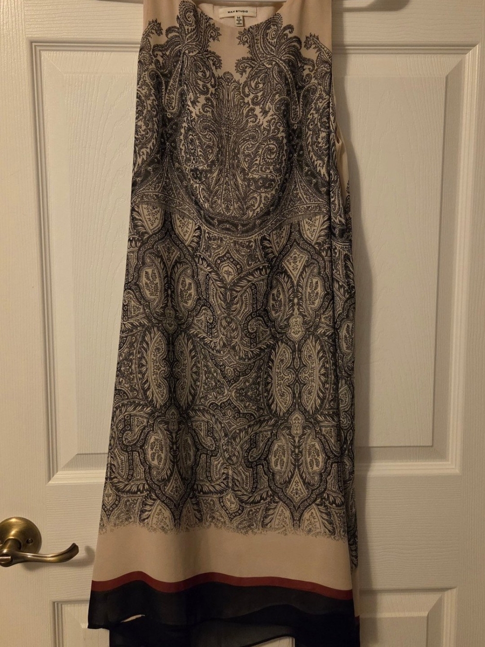 Max Studio Beige Paisley Maxi Skirt with Black and Rust Border